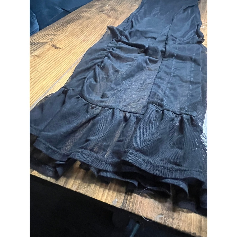 Free Press Black Sheer Mesh Maxi Dress Ruffle Hem Sleeveless Square Neck Small - Picture 2 of 7